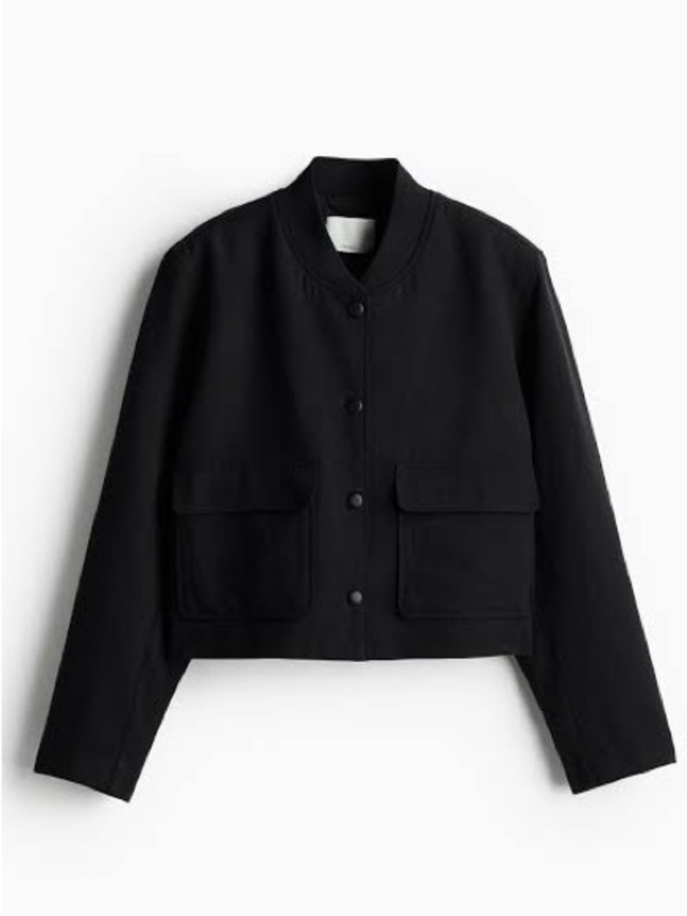 H&M Linen-Blend Cropped Bomber Jacket Black US L Good